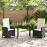 vidaXL Set de salle à manger de jardin 3 pièces avec coussins rattan poly noir