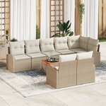Ensemble de Canapés de Jardin 9 Pièces avec Coussins Beige Poly Rattan Acacia