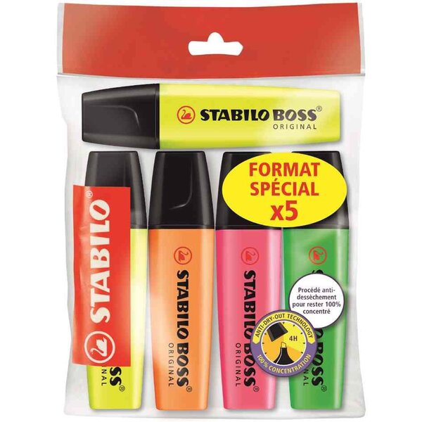 Surligneur 'BOSS ORIGINAL'  Ecopack de 5 STABILO
