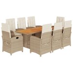 vidaXL Ensemble à manger de jardin et coussins 9 Pièces mélange beige