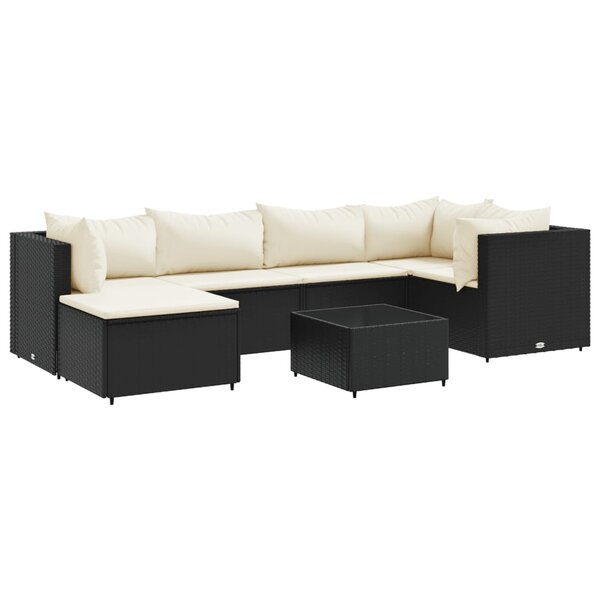 vidaXL Salon de jardin 7 Pièces avec coussins Noir Résine tressée