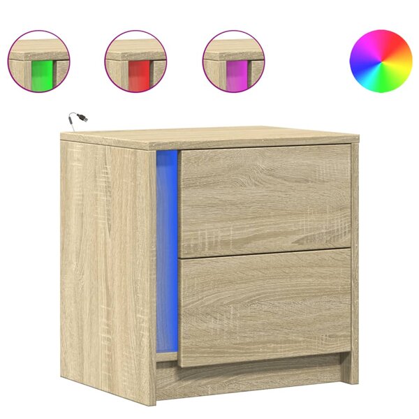 vidaXL Armoire de chevet avec lumières LED chêne sonoma