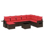 vidaXL Salon de jardin avec coussins 9 Pièces marron résine tressée