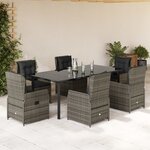 vidaXL Ensemble à manger de jardin et coussins 7 Pièces gris rotin