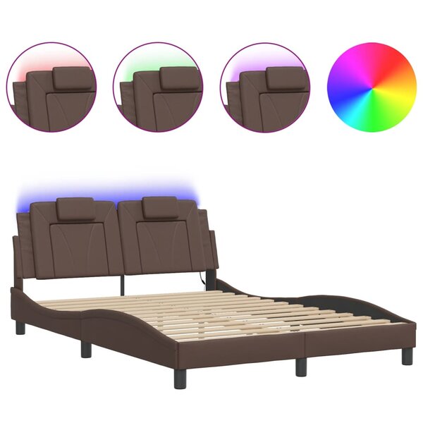 vidaXL Cadre de lit avec lumières LED marron 140x200 cm similicuir