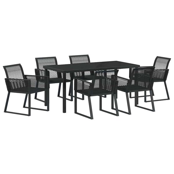 vidaXL Ensemble de salle à manger pour jardin 7 Pièces Noir