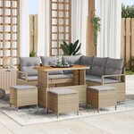 vidaXL Ensemble de canapé de jardin 9 pièces avec coussins en rotin polybeige acacia