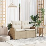 vidaXL Canapé de jardin 2 places avec rangement et coussins en poly rattan beige