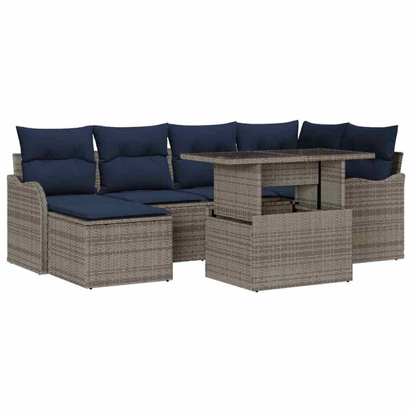 vidaXL Ensemble de canapé de jardin avec coussin 7 Pièces Gris Poly rotin