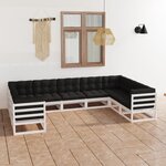 vidaXL Salon de jardin 9 Pièces avec coussins Blanc Bois de pin massif