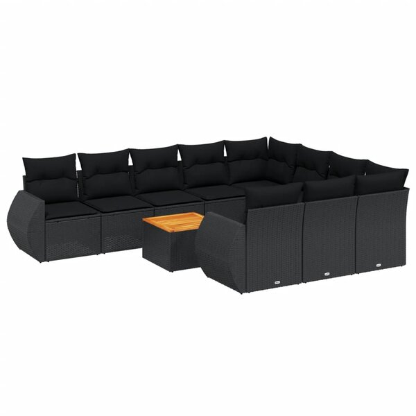 vidaXL Salon de jardin 11 Pièces avec coussins noir résine tressée