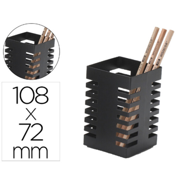 Pot a crayons q-connect design moderne carre metal    72x72x108mm coloris noir