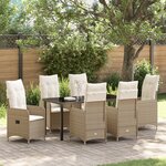 vidaXL Set de Dîner de Jardin 7 Pièces avec Coussins Beige Poly Rattan