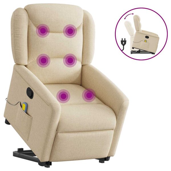 vidaXL Fauteuil inclinable de massage Crème Tissu