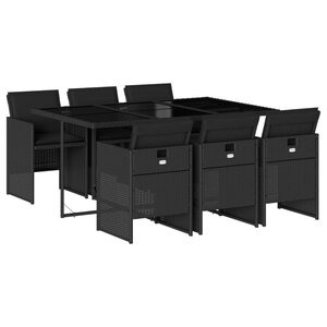 vidaXL Ensemble à manger de jardin coussins 7Pièces Noir Résine tressée