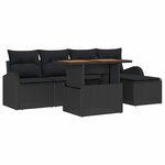 vidaXL Ensemble de salle à manger de jardin de 6 pièces avec coussins noirs en poly rattan
