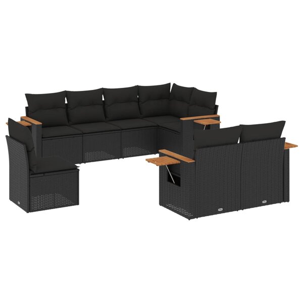 vidaXL Salon de jardin 8 Pièces avec coussins noir résine tressée