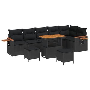 vidaXL Ensemble de canapé de jardin 9 Pièces Noir polyrotin