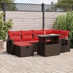 vidaXL Salon de jardin avec coussins 7 Pièces marron résine tressée acacia