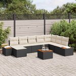 vidaXL Ensemble de canapé de jardin avec coussin 9 Pièces Noir et crème