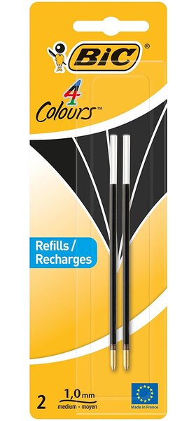 Pack 2 Recharges Pour Stylo Bille 4 couleurs Pointe Moyenne 1 mm Noir BIC