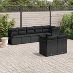 vidaXL Salon de jardin 8 Pièces avec coussins noir résine tressée