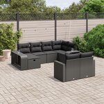 vidaXL Salon de jardin 10 Pièces avec coussins noir résine tressée