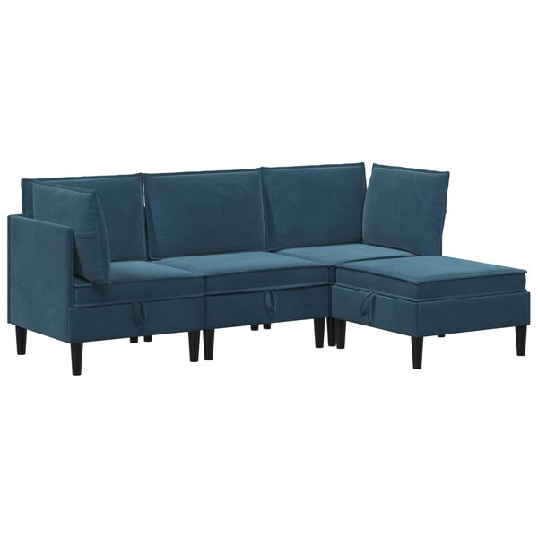 vidaXL Ensemble de meubles pour le salon 4 Pièces Bleu Velours
