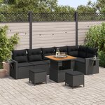 Ensemble de canapé de jardin 9 pièces vidaXL avec coussins en rotin poly noir acacia