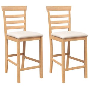 vidaXL Tabourets de bar avec coussins 2Pièces naturel bois massif d'hévéa