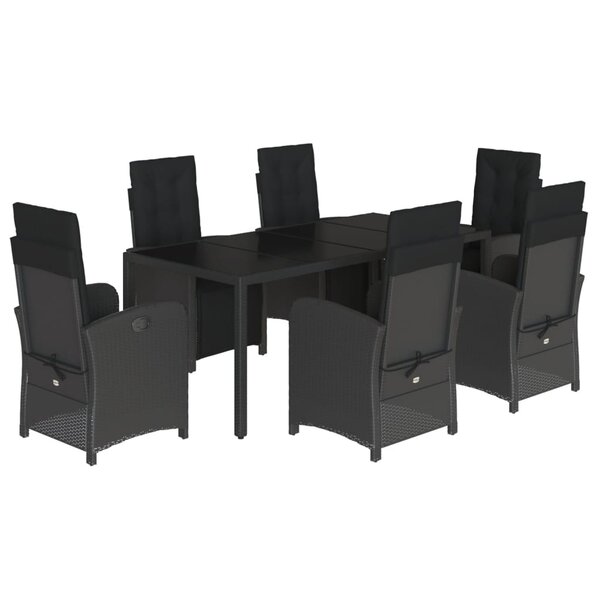 vidaXL Ensemble à manger de jardin coussins 7Pièces Noir Résine tressée
