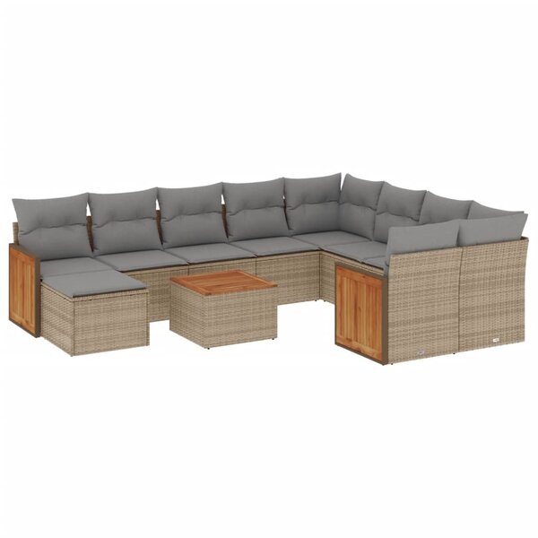 vidaXL Salon de jardin 11 Pièces avec coussins beige résine tressée