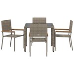 Ensemble de jardin 5 pièces gris en rattan poly