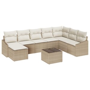 vidaXL Ensemble de 9 Canapés de Jardin avec Coussins en Rattan Synthétique Marron