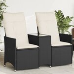 vidaXL Canapé de jardin inclinable 2 places avec table noir poly rotin