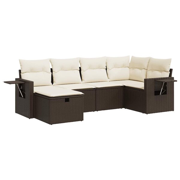 vidaXL Salon de jardin avec coussins 6 Pièces marron résine tressée