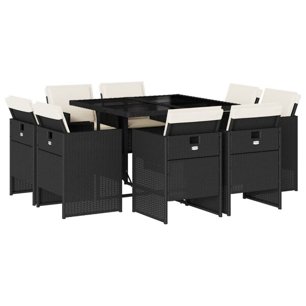 vidaXL Ensemble à manger de jardin 9Pièces coussins noir résine tressée