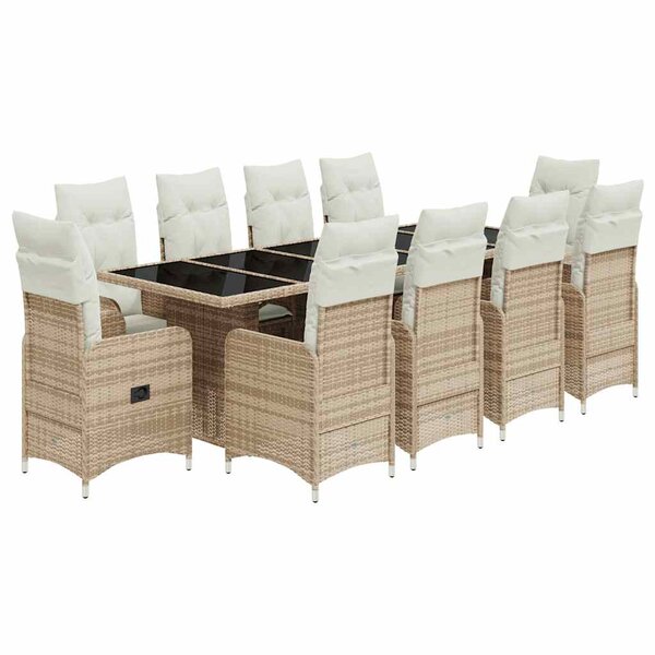 vidaXL Ensemble de bistro de jardin 11 Pièces coussins beige poly rotin