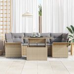 vidaXL Ensemble de canapé de jardin 7 Pièces Beige Poly rotin