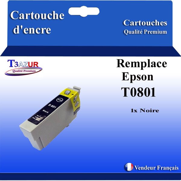 T3AZUR- Cartouche Compatible avec Epson T0801 remplace Epson Stylus Photo R217 R265 R276 R285 R360 R685 Noire