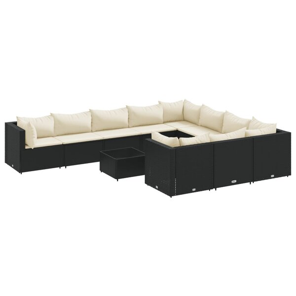 vidaXL Salon de jardin 11 Pièces avec coussins noir résine tressée