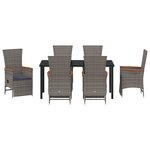 vidaXL Set de salle à manger de jardin 7 pièces avec coussins gris en rotin poly