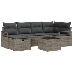 Ensemble de canapés de jardin vidaXL 7 pièces avec coussins gris en rotin synthétique