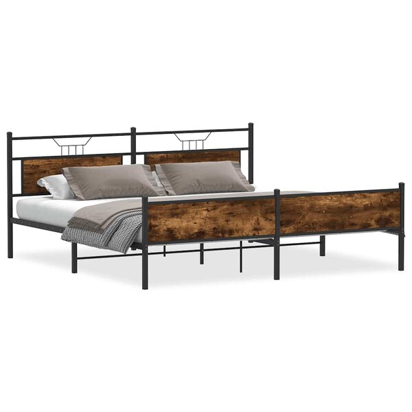 vidaXL Cadre de lit en métal sans matelas chêne fumé 200x200 cm