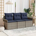 vidaXL Ensemble de Canapés avec coussin 3 Pièces Gris et marine polyrotin