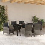 vidaXL Ensemble de salle à manger de jardin 7 pièces avec coussins Gris Poly Rattan