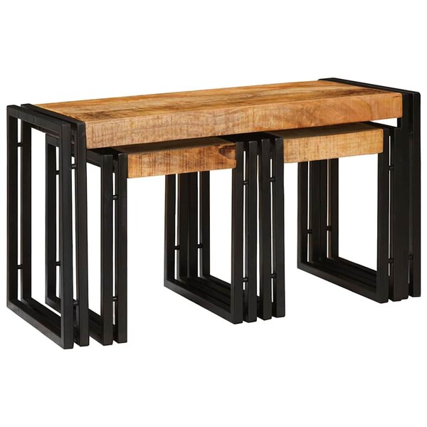 vidaXL Table Gigogne 3 Pièces Bois de Mangue Massif et Métal