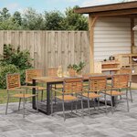 vidaXL Set de salle à manger de jardin 9 pièces Gris Poly Rattan Acacia