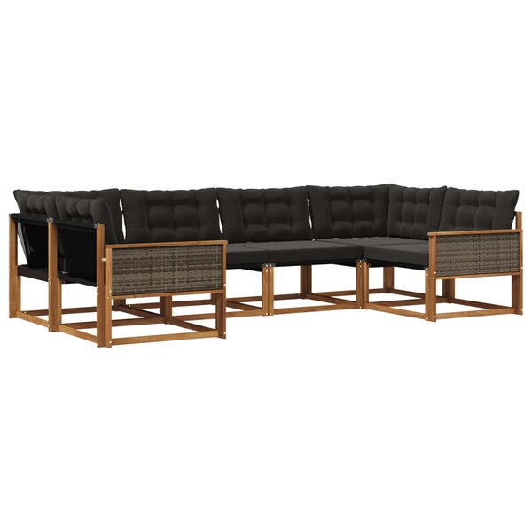 vidaXL Ensemble de canapés d'extérieur 6 pc Naturel et noir