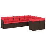 vidaXL Salon de jardin avec coussins 9 Pièces marron résine tressée